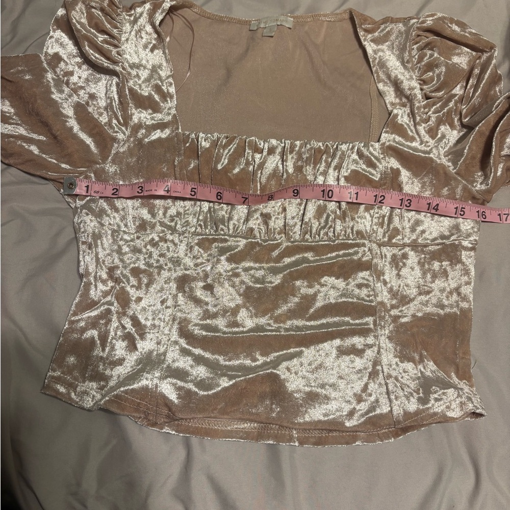Flying Tomato Beige Champagne Crushed Velvet Top - Picture 9 of 9